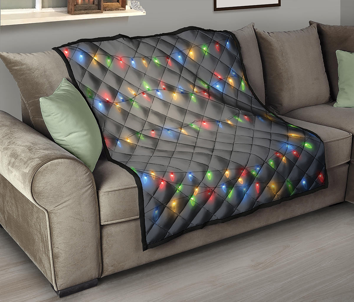 Colorful Christmas String Lights Print Quilt