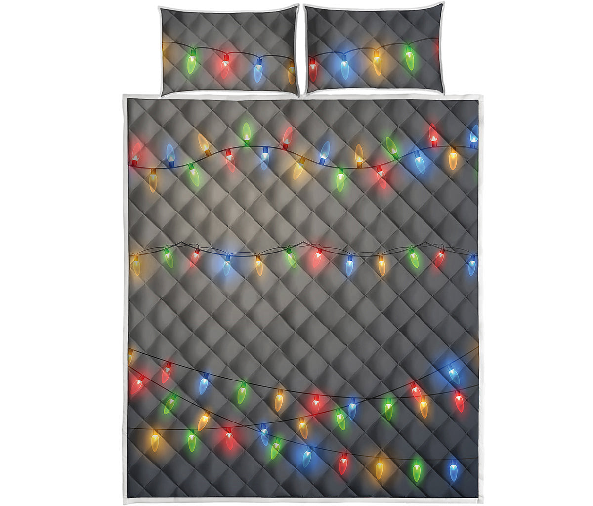 Colorful Christmas String Lights Print Quilt Bed Set