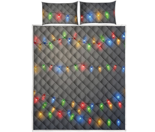 Colorful Christmas String Lights Print Quilt Bed Set