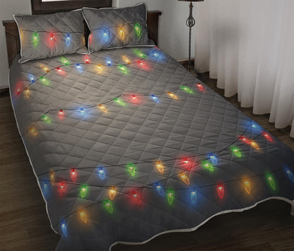 Colorful Christmas String Lights Print Quilt Bed Set