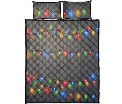 Colorful Christmas String Lights Print Quilt Bed Set
