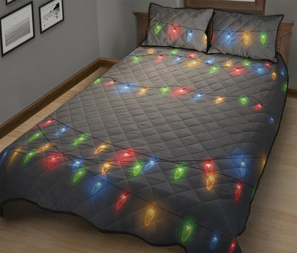 Colorful Christmas String Lights Print Quilt Bed Set