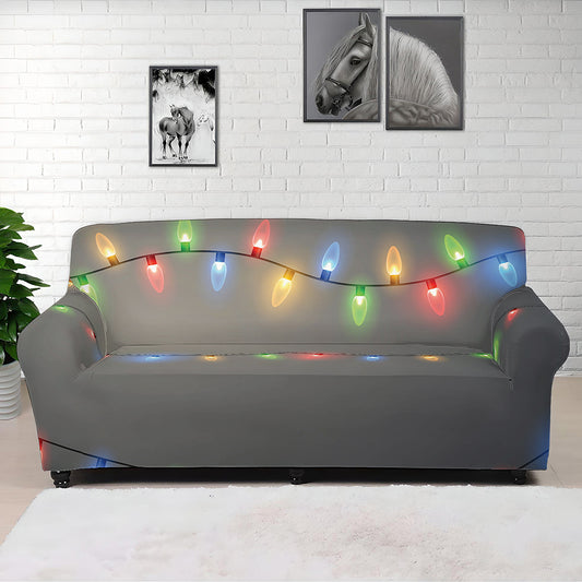 Colorful Christmas String Lights Print Sofa Cover