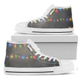 Colorful Christmas String Lights Print White High Top Sneakers