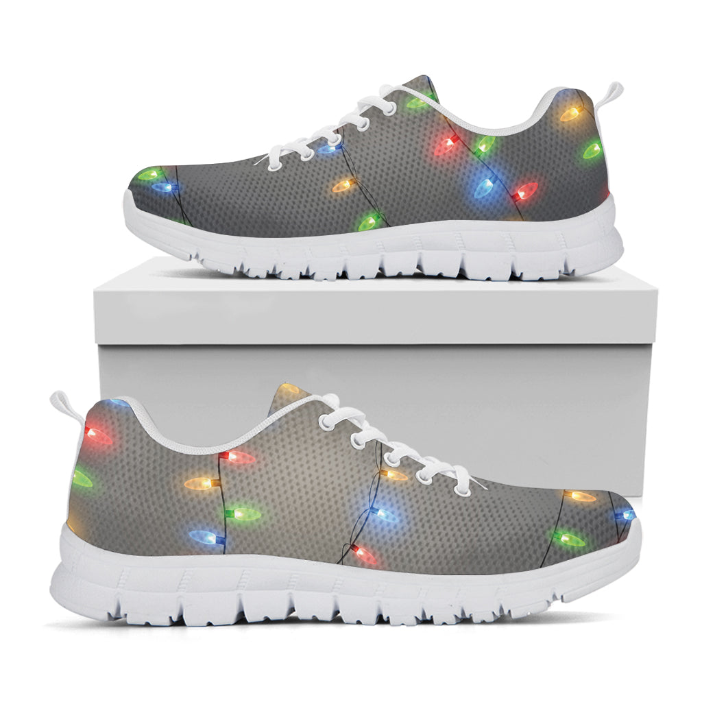 Colorful Christmas String Lights Print White Sneakers
