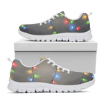 Colorful Christmas String Lights Print White Sneakers