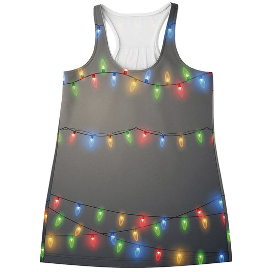 Colorful Christmas String Lights Print Women's Racerback Tank Top