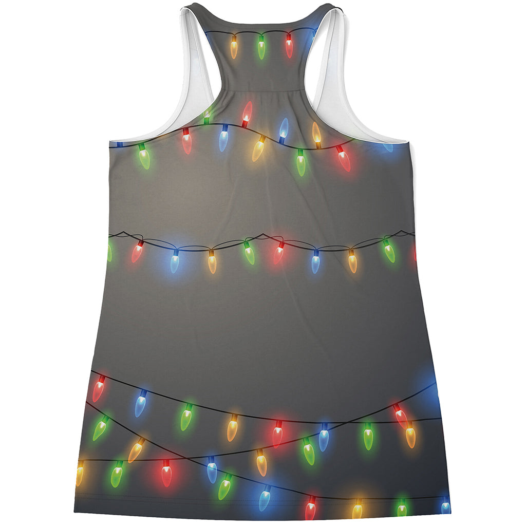 Colorful Christmas String Lights Print Women's Racerback Tank Top