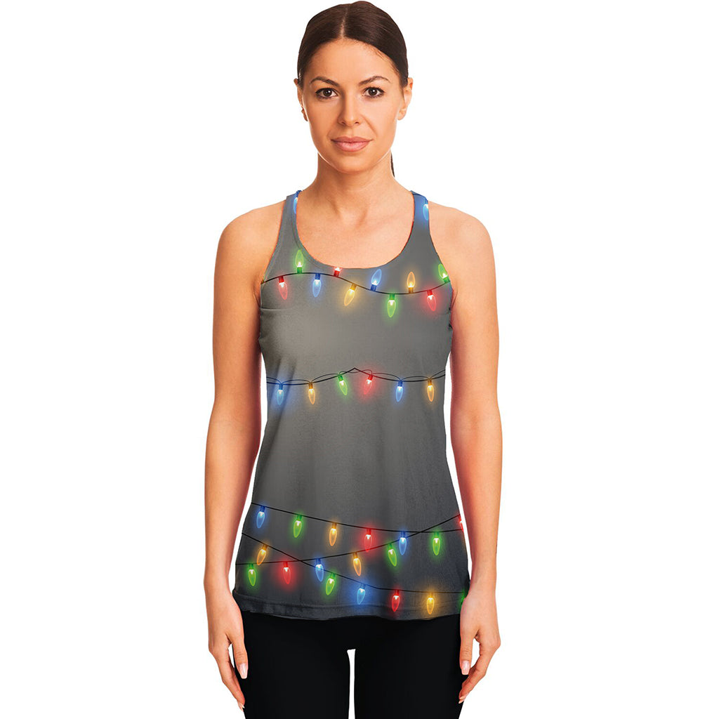 Colorful Christmas String Lights Print Women's Racerback Tank Top