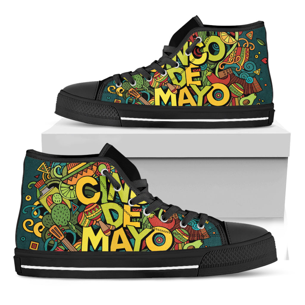Colorful Cinco de Mayo Print Black High Top Shoes