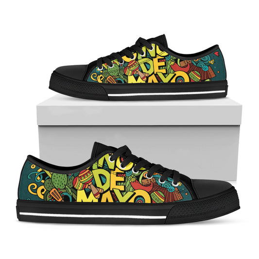 Colorful Cinco de Mayo Print Black Low Top Shoes 