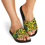 Colorful Cinco de Mayo Print Black Slide Sandals