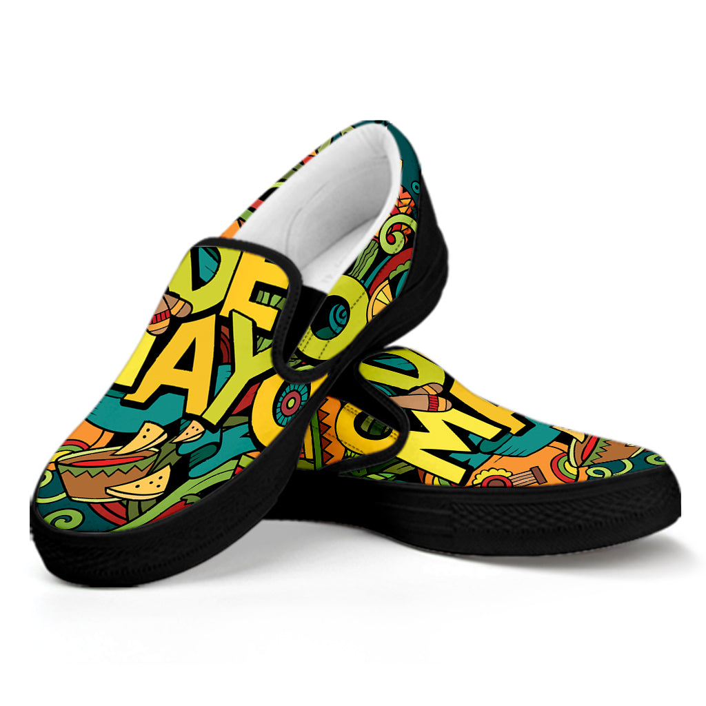 Colorful Cinco de Mayo Print Black Slip On Shoes