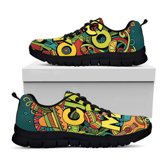 Colorful Cinco de Mayo Print Black Sneakers