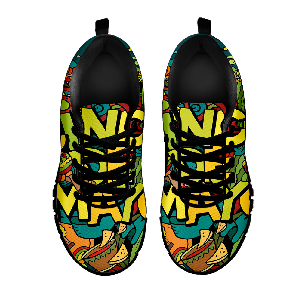 Colorful Cinco de Mayo Print Black Sneakers