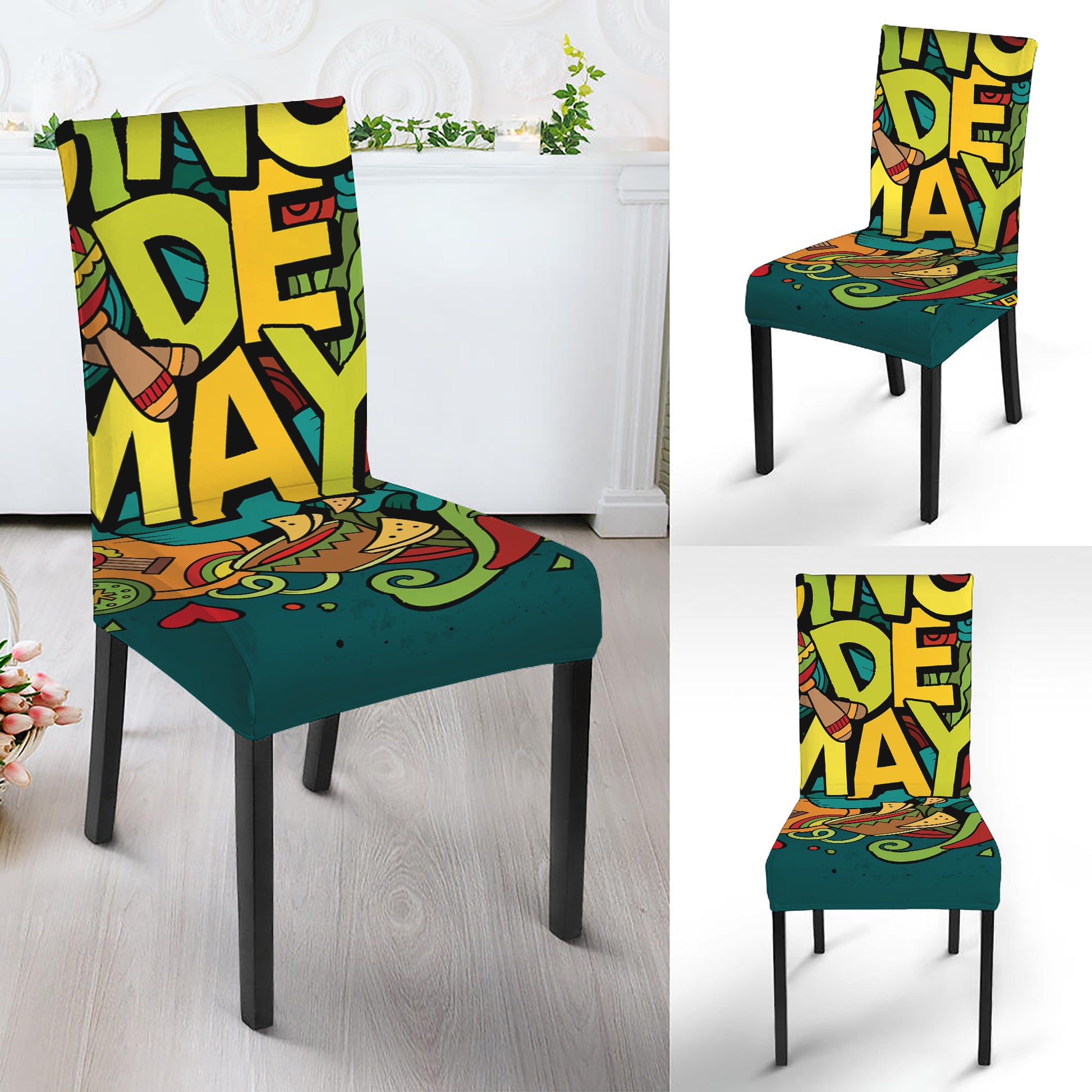 Colorful Cinco de Mayo Print Dining Chair Slipcover