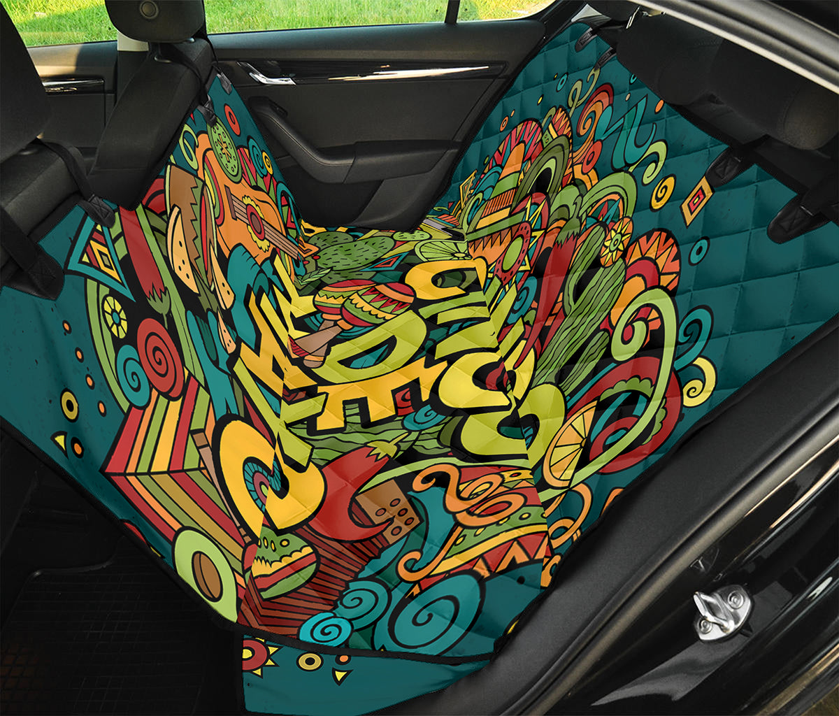 Colorful Cinco de Mayo Print Pet Car Back Seat Cover
