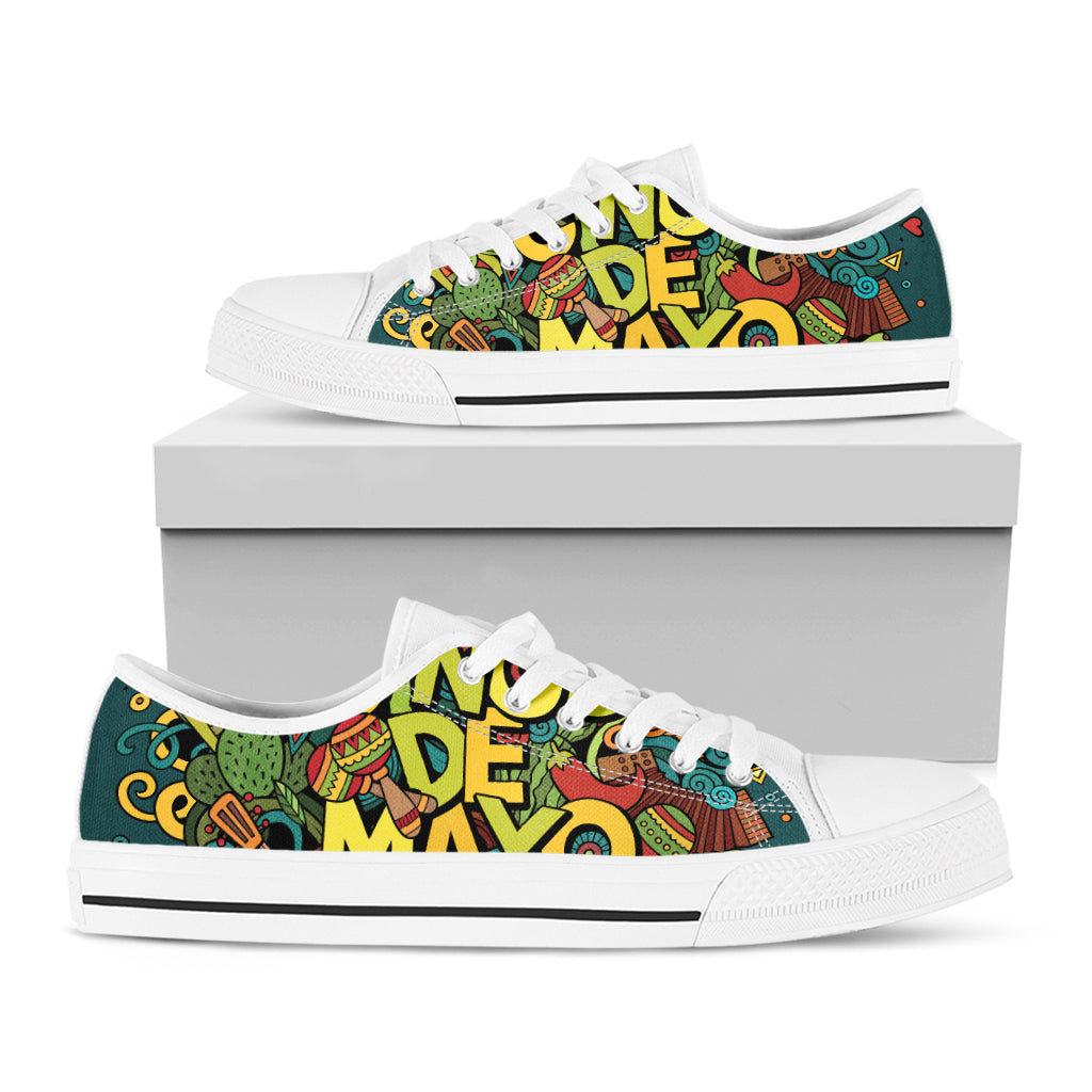 Colorful Cinco de Mayo Print White Low Top Shoes
