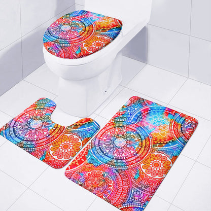 Colorful Circle Mandala Print 3 Piece Bath Mat Set