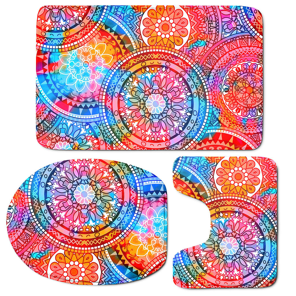 Colorful Circle Mandala Print 3 Piece Bath Mat Set