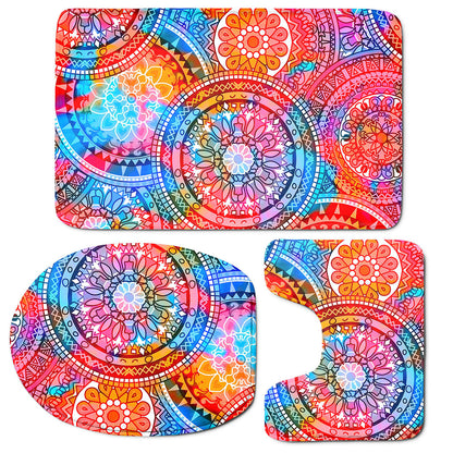 Colorful Circle Mandala Print 3 Piece Bath Mat Set