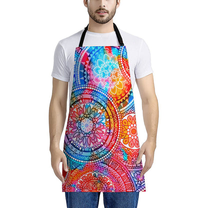 Colorful Circle Mandala Print Apron