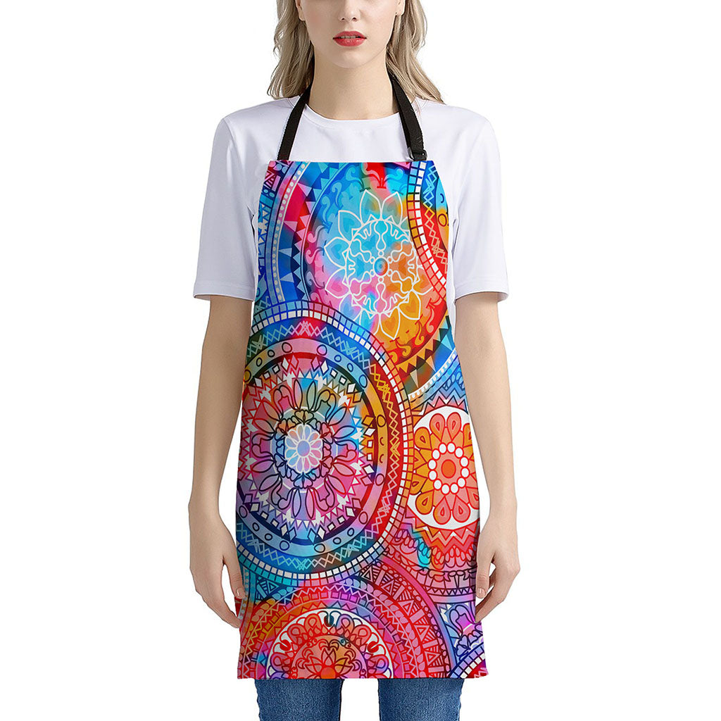 Colorful Circle Mandala Print Apron