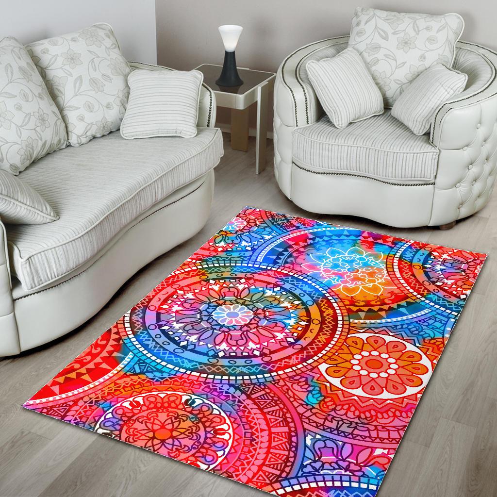 Colorful Circle Mandala Print Area Rug GearFrost