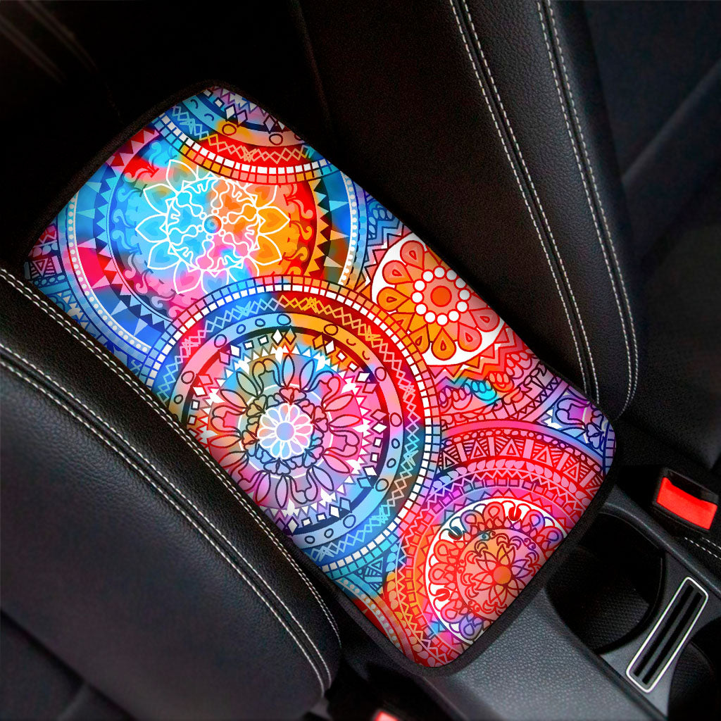 Colorful Circle Mandala Print Car Center Console Cover