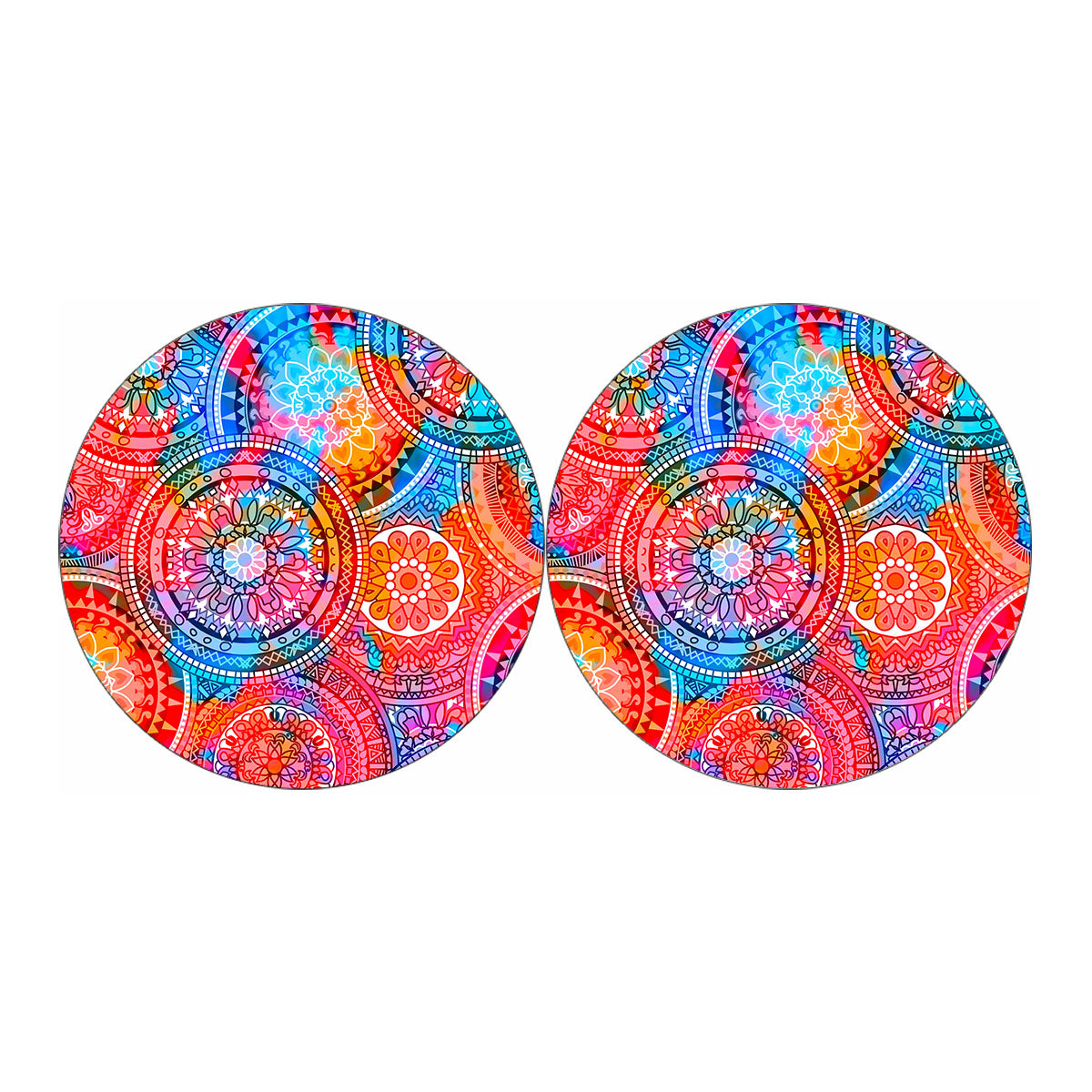 Colorful Circle Mandala Print Car Coasters