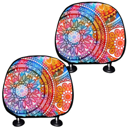 Colorful Circle Mandala Print Car Headrest Covers
