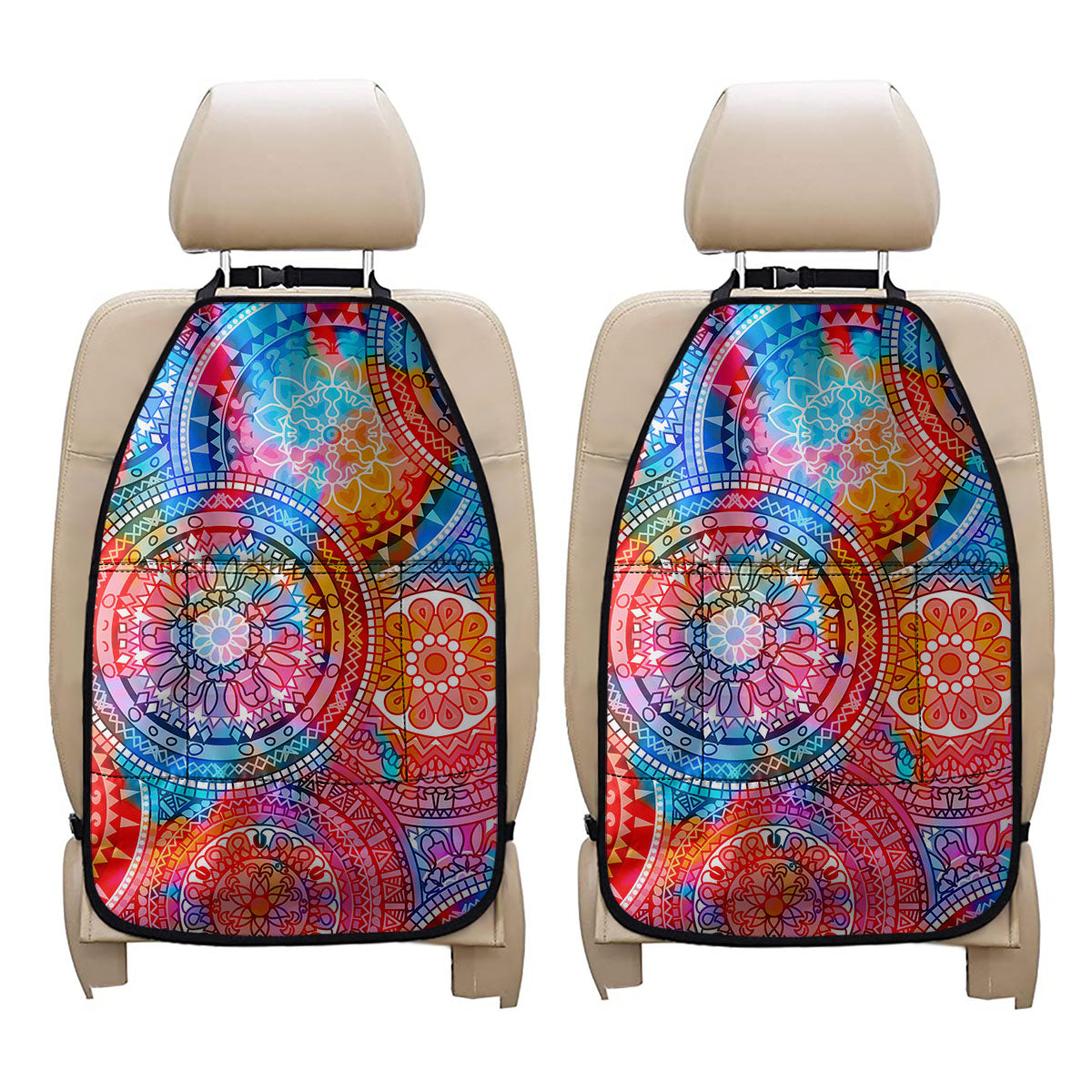 Colorful Circle Mandala Print Car Seat Organizers