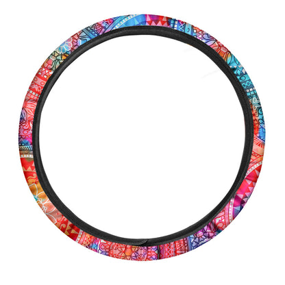 Colorful Circle Mandala Print Car Steering Wheel Cover