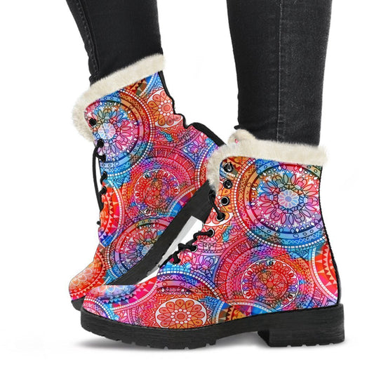 Colorful Circle Mandala Print Comfy Boots GearFrost