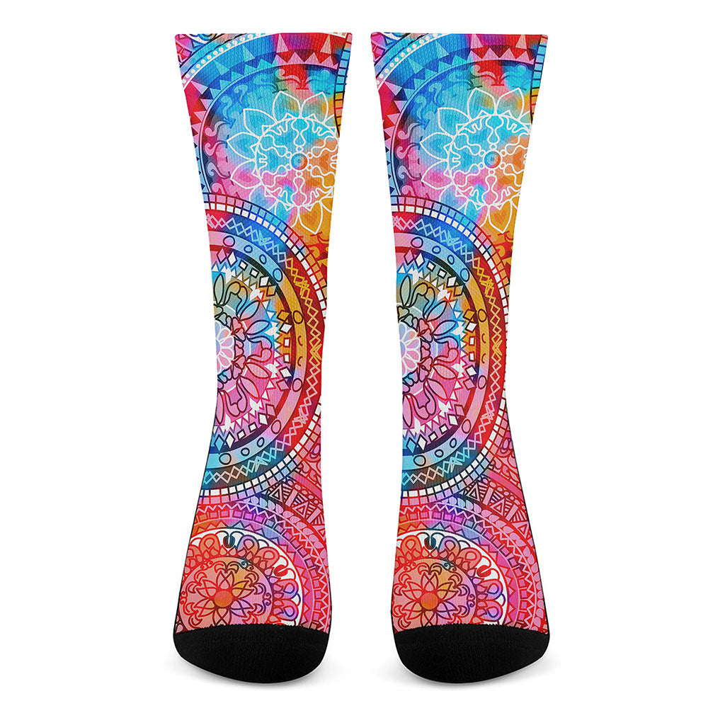 Colorful Circle Mandala Print Crew Socks
