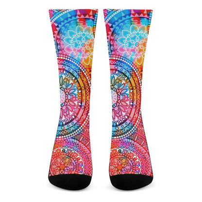 Colorful Circle Mandala Print Crew Socks