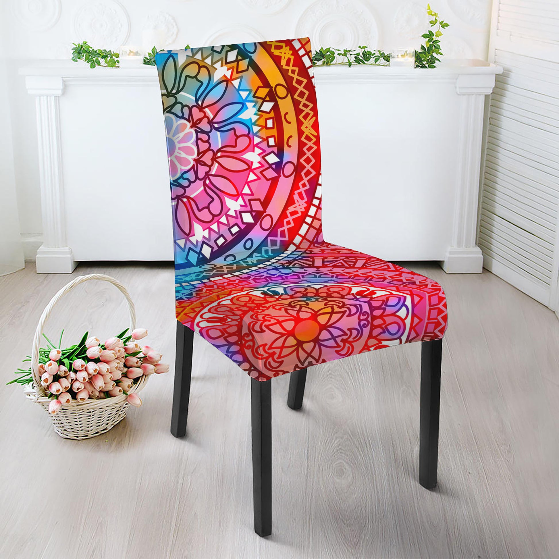 Colorful Circle Mandala Print Dining Chair Slipcover