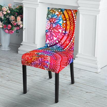 Colorful Circle Mandala Print Dining Chair Slipcover
