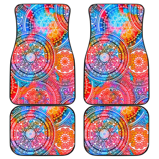 Colorful Circle Mandala Print Front and Back Car Floor Mats