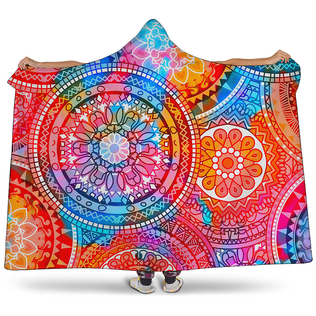 Colorful Circle Mandala Print Hooded Blanket