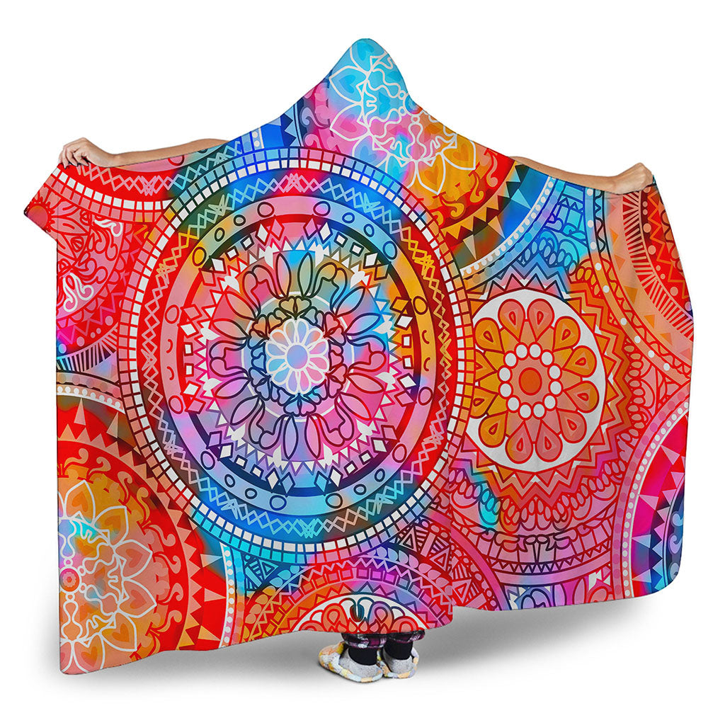 Colorful Circle Mandala Print Hooded Blanket