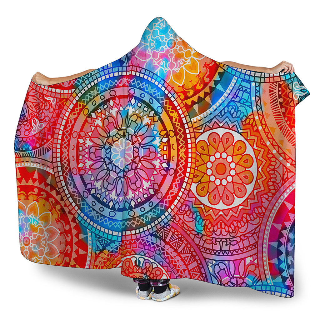 Colorful Circle Mandala Print Hooded Blanket