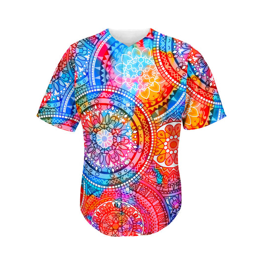 Colorful Circle Mandala Print Men's Baseball Jersey