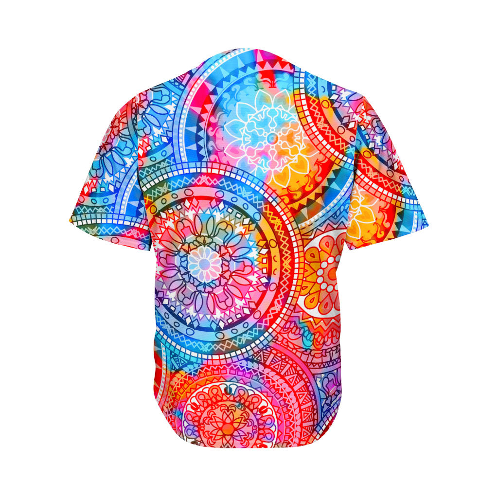Colorful Circle Mandala Print Men's Baseball Jersey