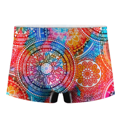 Colorful Circle Mandala Print Men's Boxer Briefs