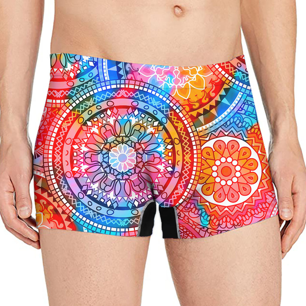 Colorful Circle Mandala Print Men's Boxer Briefs