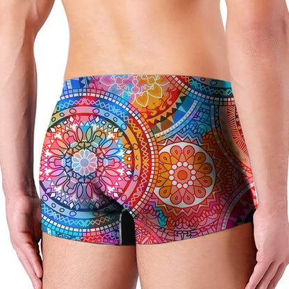 Colorful Circle Mandala Print Men's Boxer Briefs