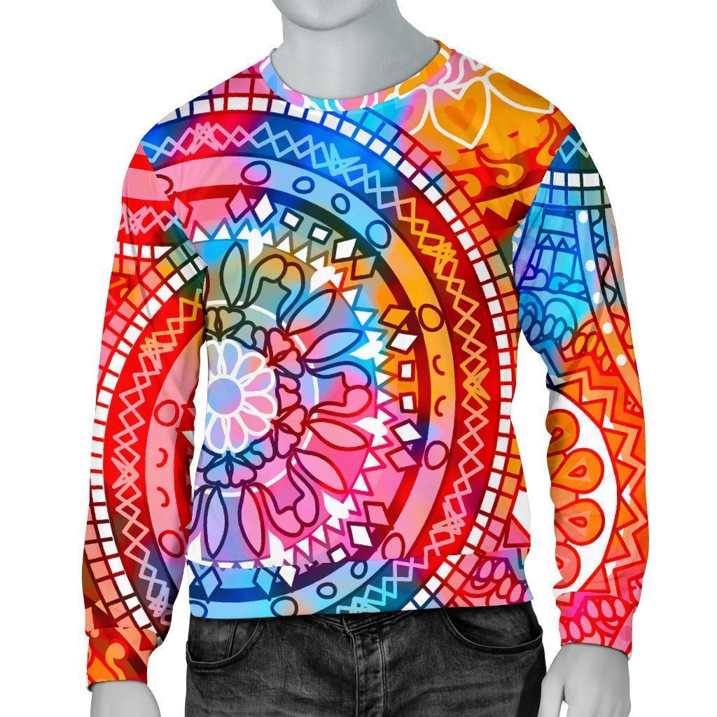 Colorful Circle Mandala Print Men's Crewneck Sweatshirt GearFrost