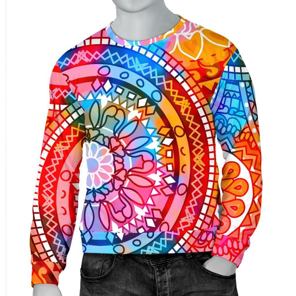 Colorful Circle Mandala Print Men's Crewneck Sweatshirt GearFrost
