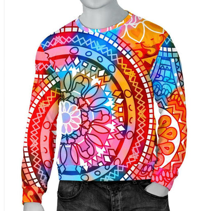 Colorful Circle Mandala Print Men's Crewneck Sweatshirt GearFrost